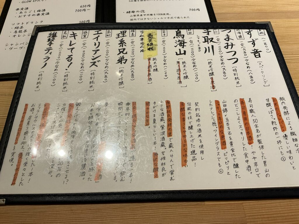 寿司こまちのメニュー