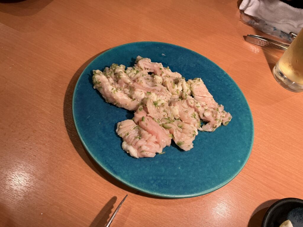 焼肉しみずの上ミノ青唐辛子
