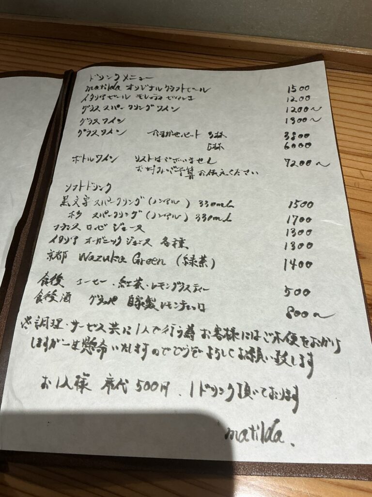 matildaのメニュー