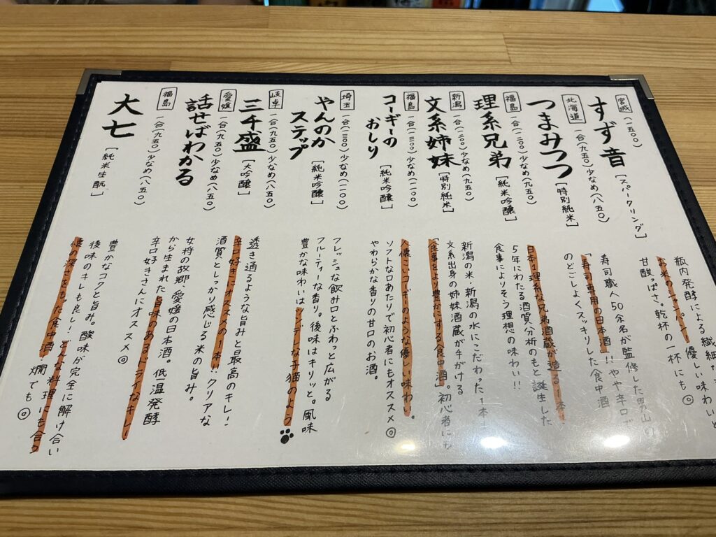 寿司こまちのメニュー