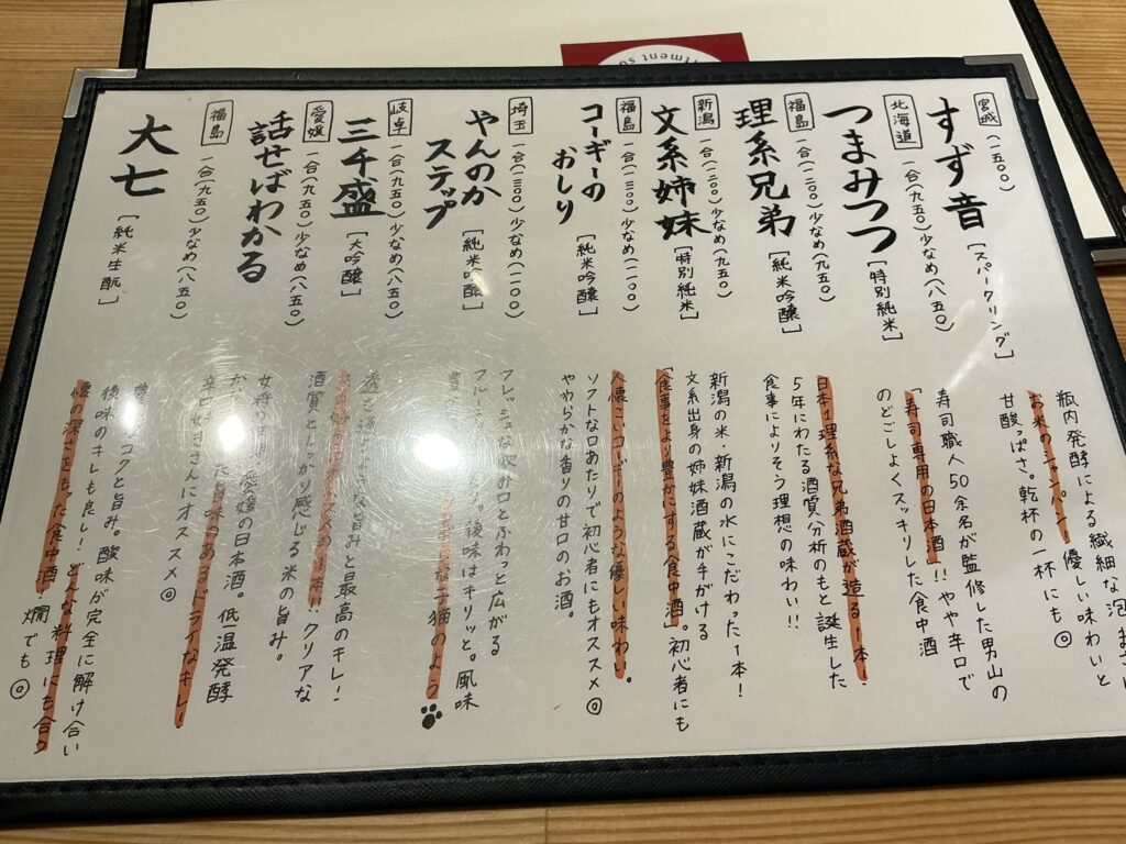 寿司こまちのメニュー