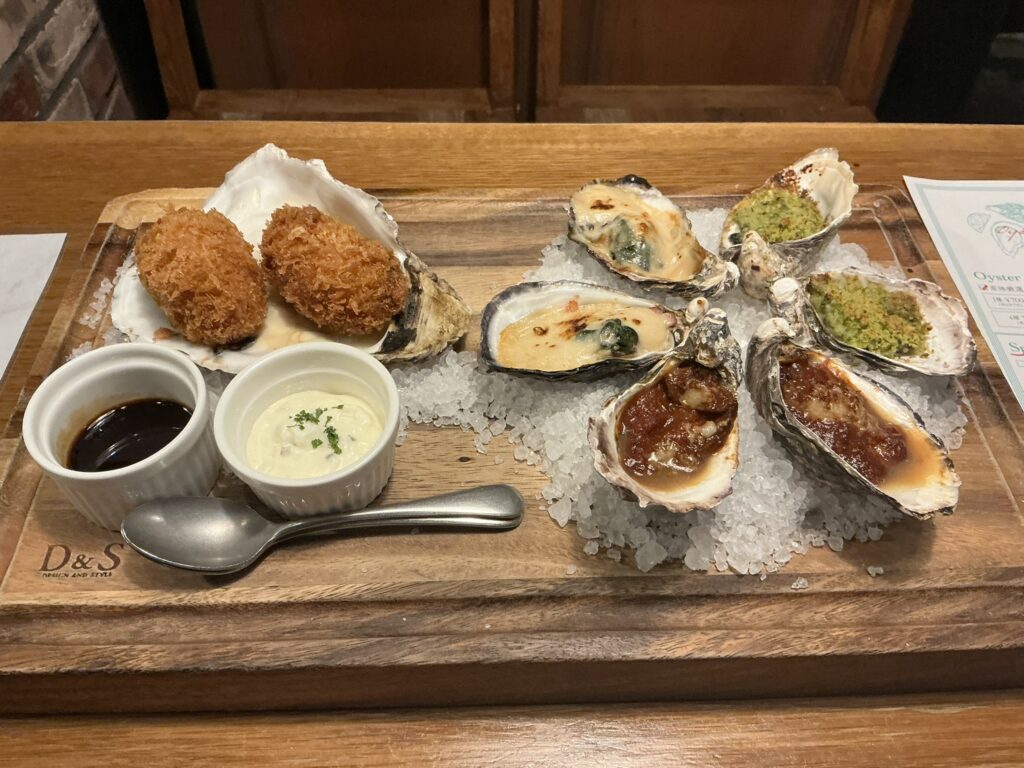 ニュー貝殻荘の牡蠣尽くし盛り合わせ