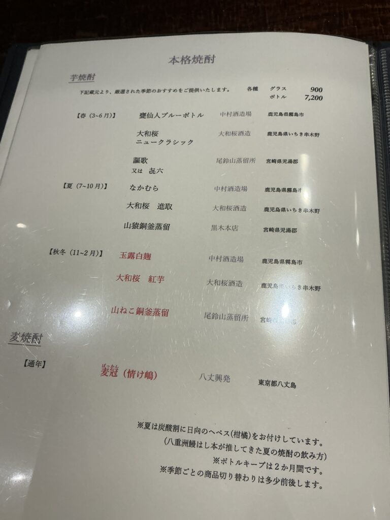 八重洲鰻はし本のメニュー