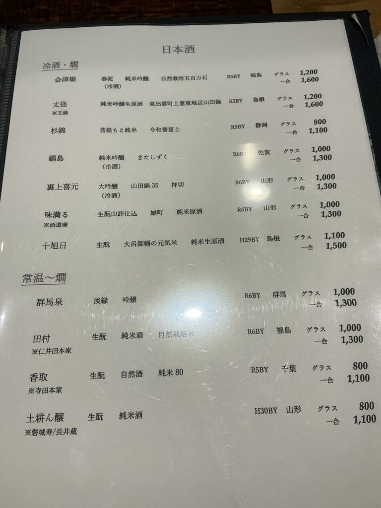 八重洲鰻はし本のメニュー