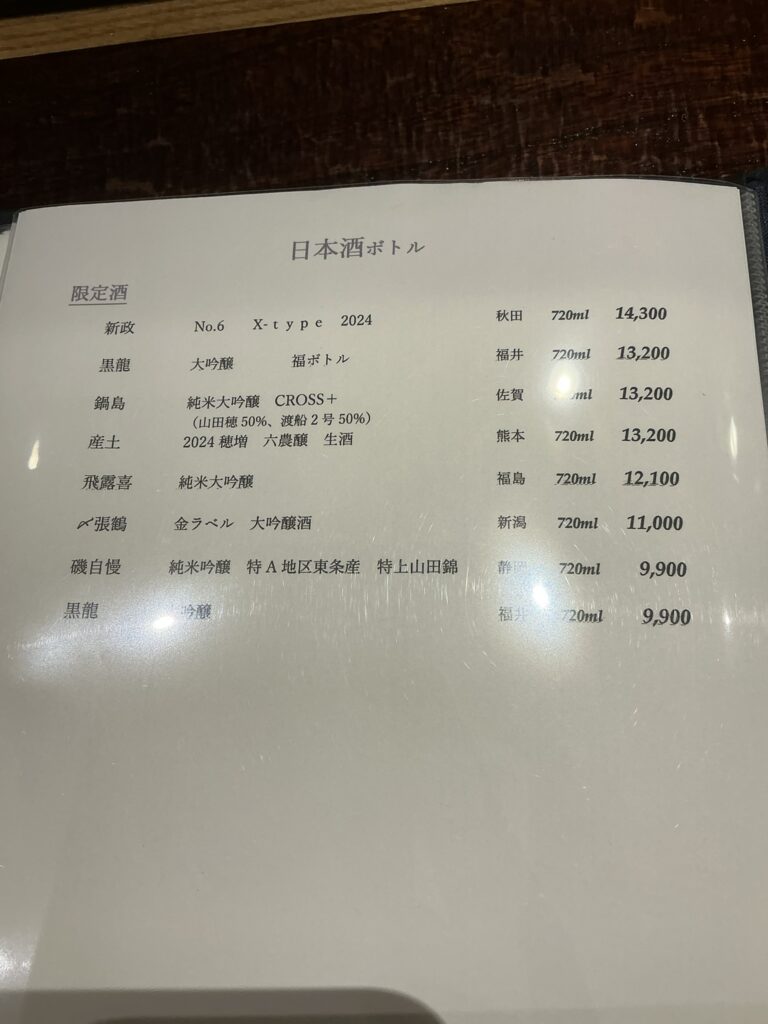 八重洲鰻はし本のメニュー