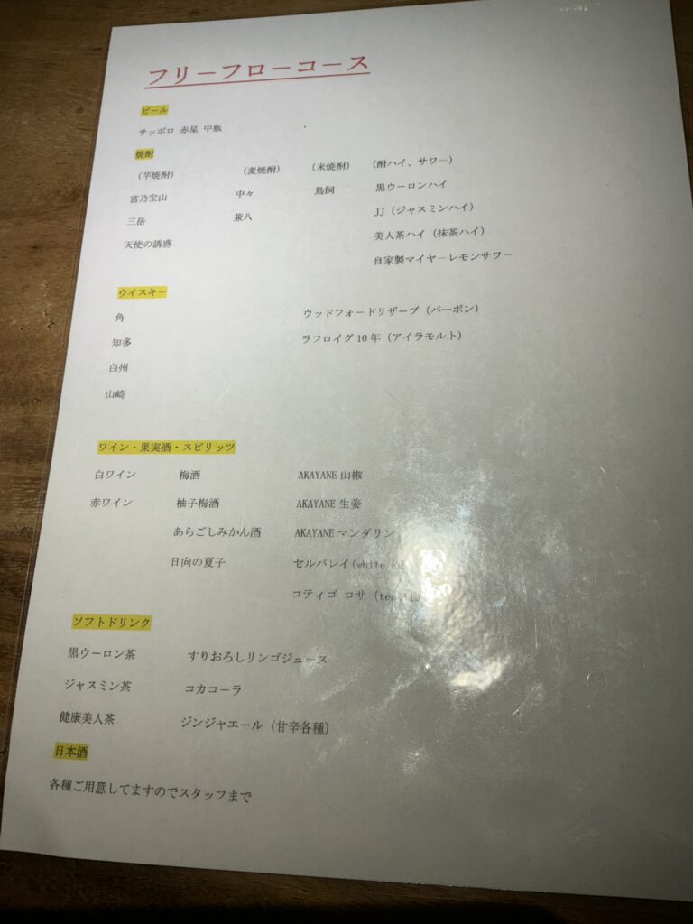 翔りのメニュー