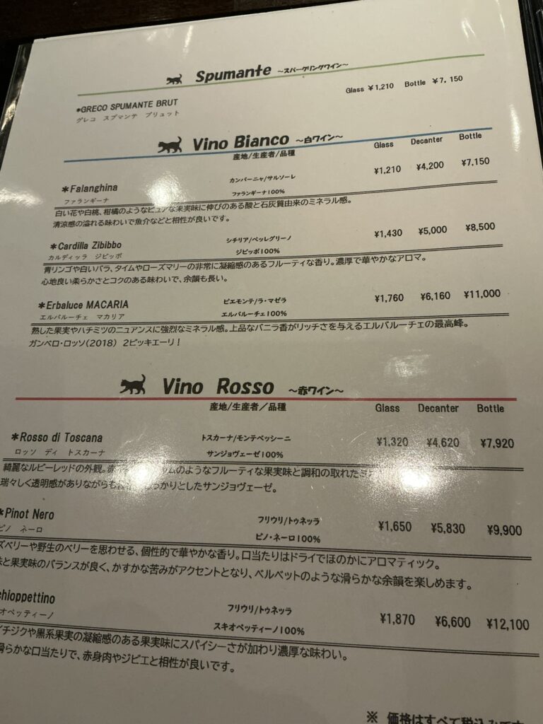 ルナ・エ・ガットのメニュー