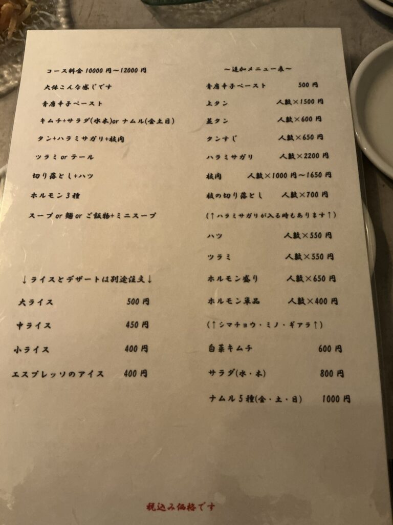 うしの絵のメニュー