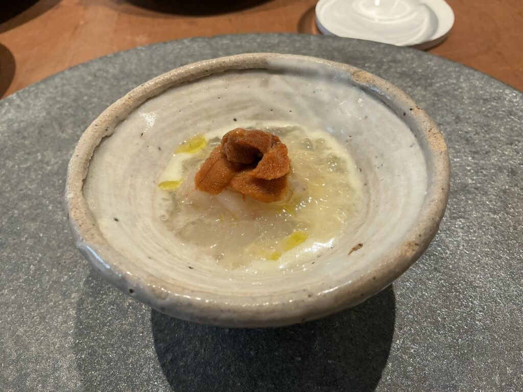 白土のホワイトアスパラ/牡丹海老/蜆