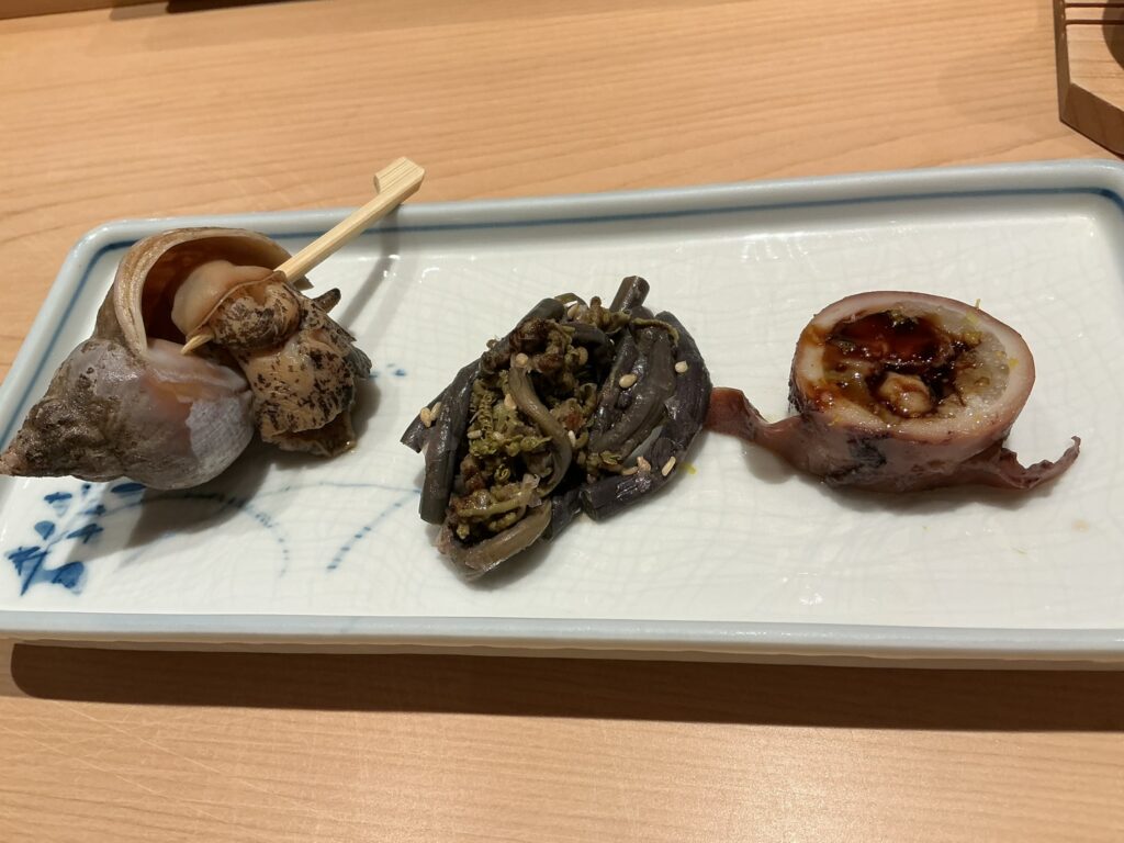 寿司清のヤリイカ・ワラビ・ツブガイ