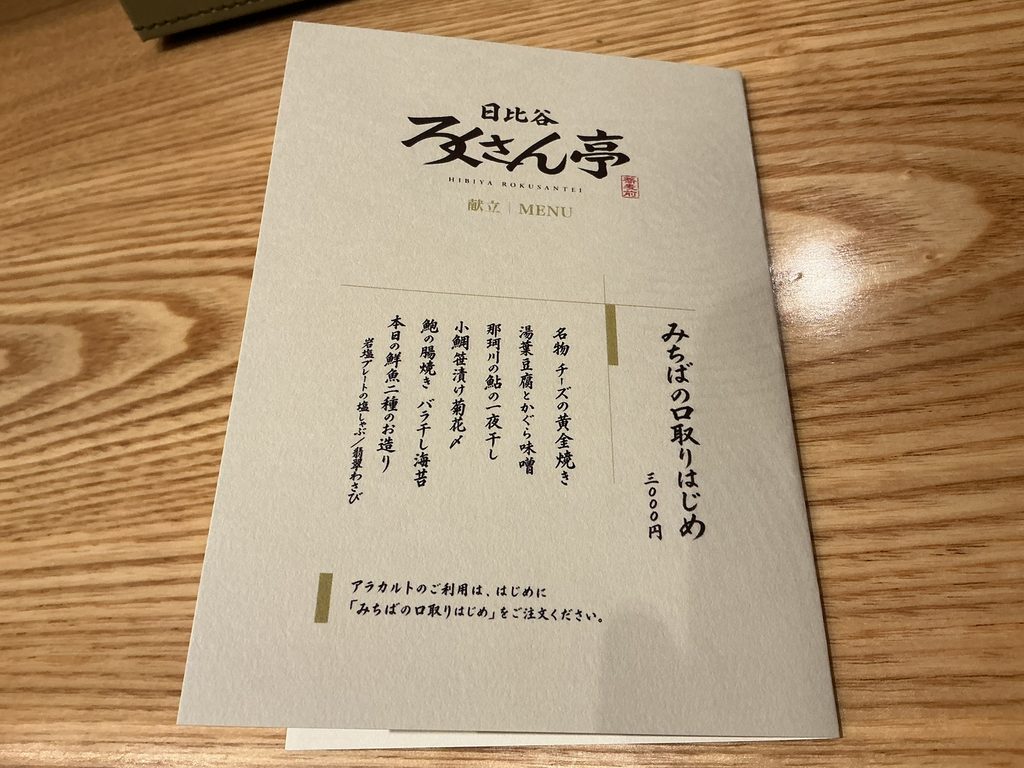 日比谷ろくさん亭のお品書き